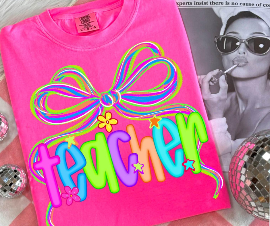 Teacher Neon Bow